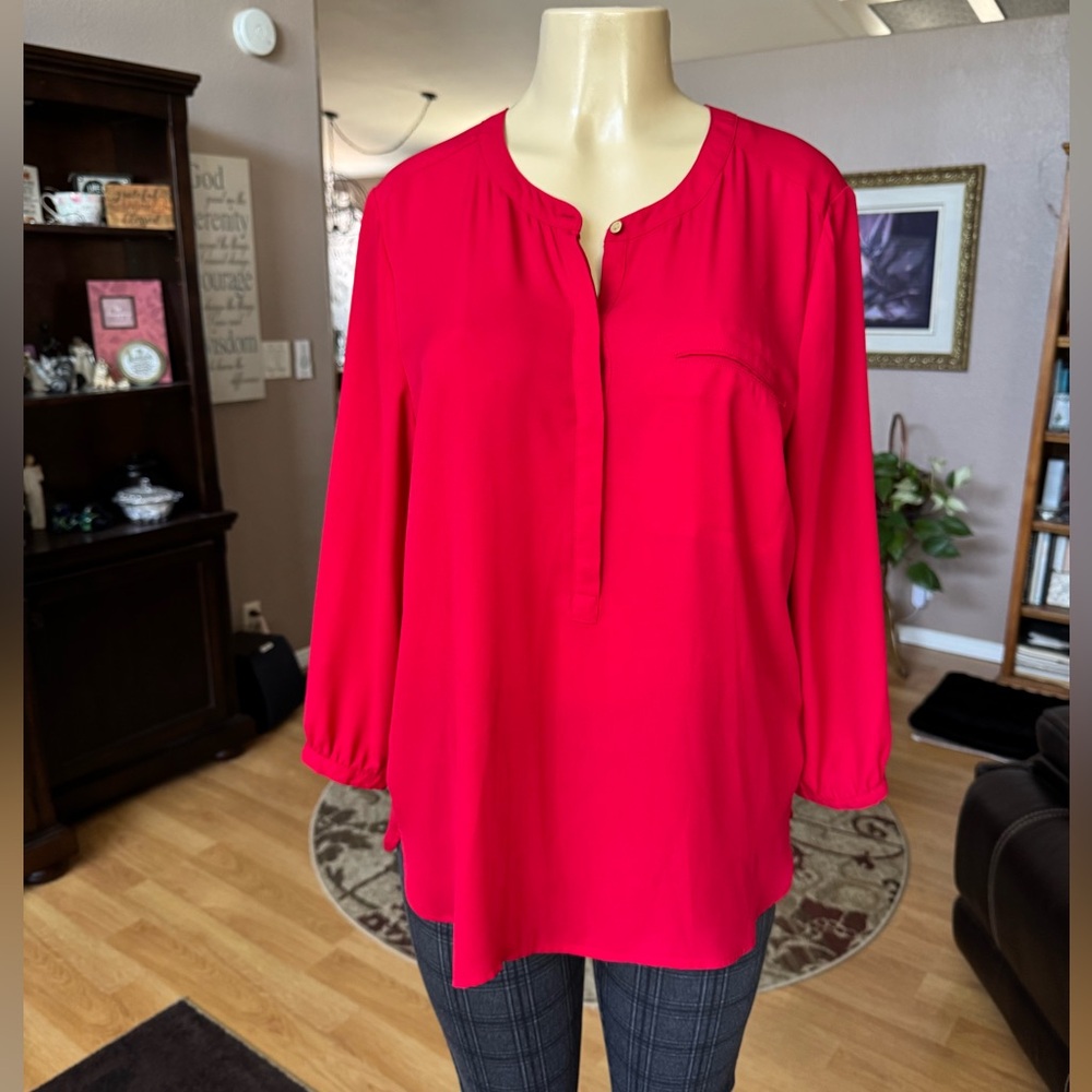 JM Collection red 3/4 sleeves blouse-size L